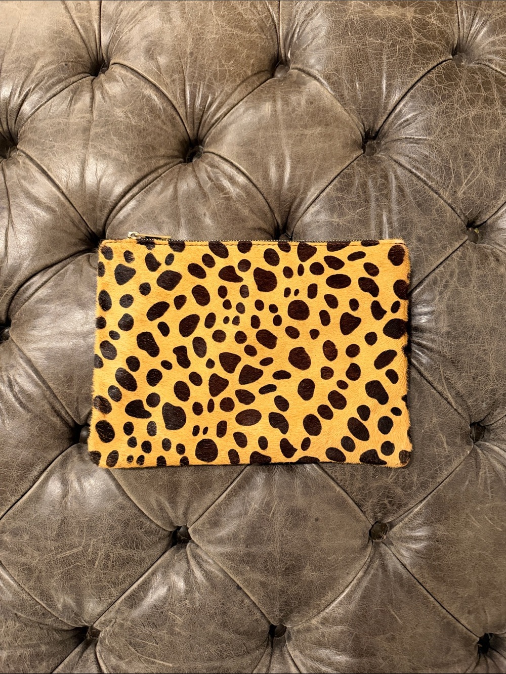 Leopard Print Zip Clutch Pouch - Yellow/Brown